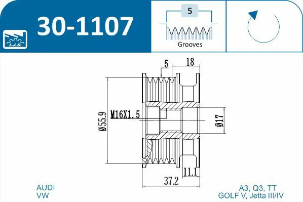 Handler.Part Alternator freewheel clutch IJS GROUP 301107 2