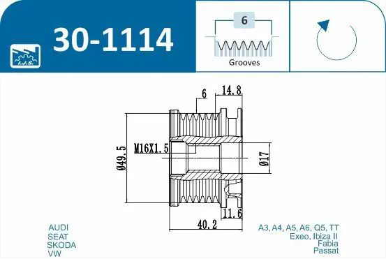 Handler.Part Alternator freewheel clutch IJS GROUP 301114 2