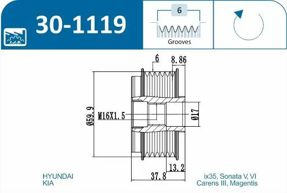 Handler.Part Alternator freewheel clutch IJS GROUP 301119 2