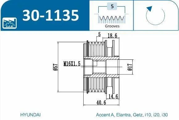 Handler.Part Alternator freewheel clutch IJS GROUP 301135 2