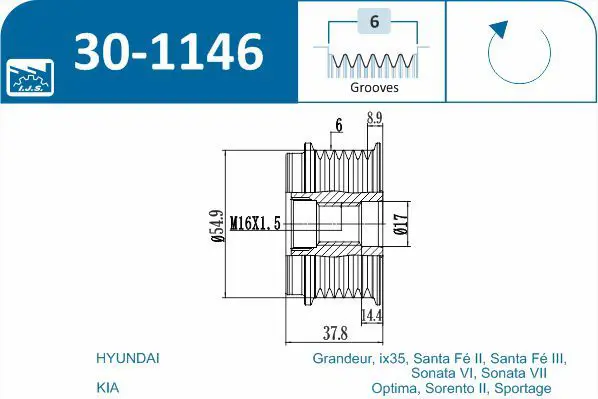 Handler.Part Alternator freewheel clutch IJS GROUP 301146 2