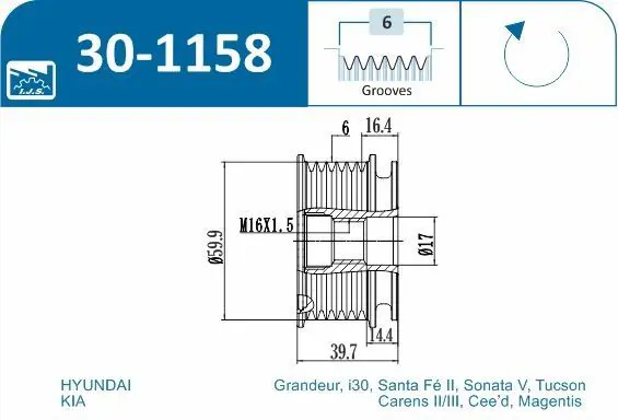 Handler.Part Alternator freewheel clutch IJS GROUP 301158 2