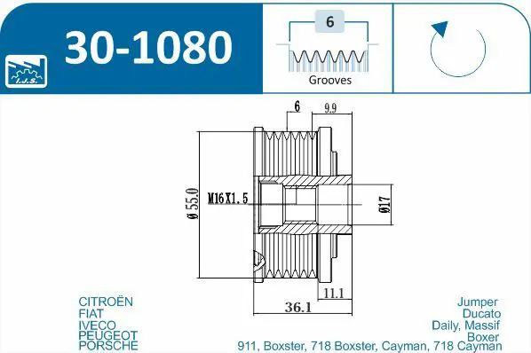 Handler.Part Alternator freewheel clutch IJS GROUP 301080 2