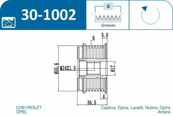 Handler.Part Alternator freewheel clutch IJS GROUP 301002 2