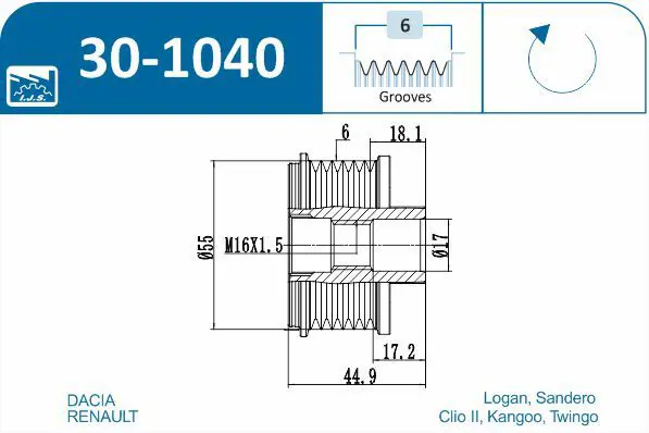 Handler.Part Alternator freewheel clutch IJS GROUP 301040 2