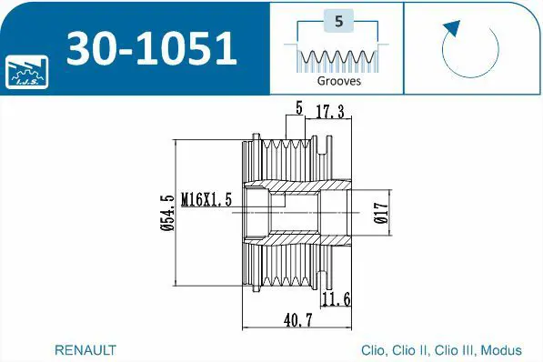 Handler.Part Alternator freewheel clutch IJS GROUP 301051 2