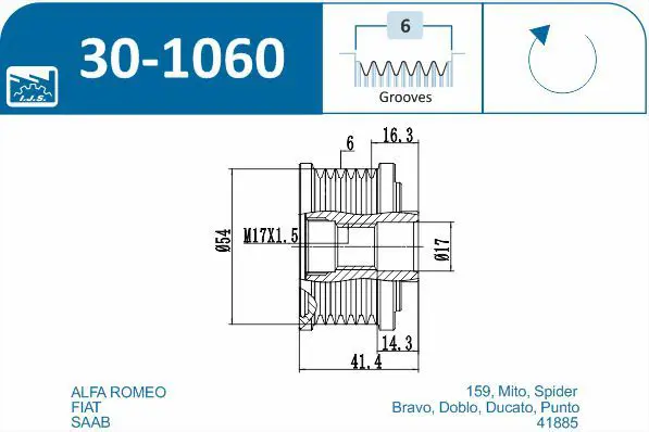 Handler.Part Alternator freewheel clutch IJS GROUP 301060 2