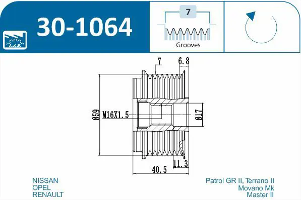 Handler.Part Alternator freewheel clutch IJS GROUP 301064 2