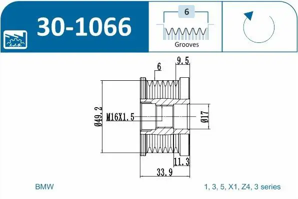 Handler.Part Alternator freewheel clutch IJS GROUP 301066 2