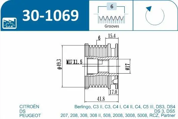 Handler.Part Alternator freewheel clutch IJS GROUP 301069 2