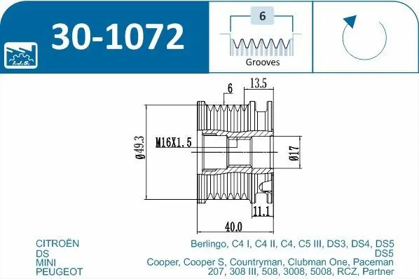 Handler.Part Alternator freewheel clutch IJS GROUP 301072 2