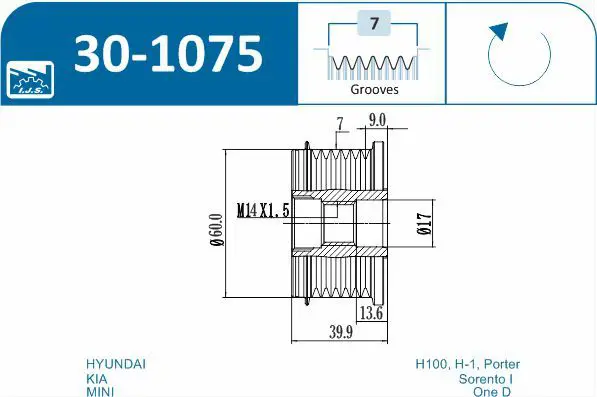 Handler.Part Alternator freewheel clutch IJS GROUP 301075 2