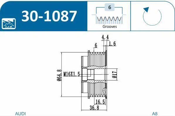 Handler.Part Alternator freewheel clutch IJS GROUP 301087 2