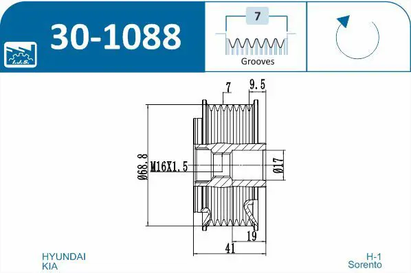 Handler.Part Alternator freewheel clutch IJS GROUP 301088 2